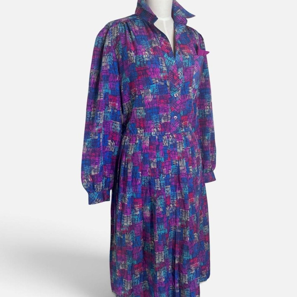 Schrader Sport 70s 80s Polyester Dress with Abstract Geometric Print